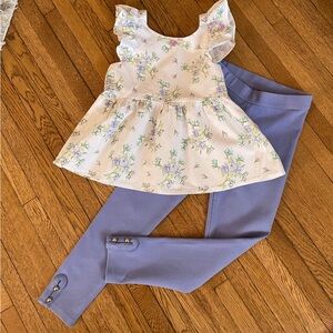 2pc Janie and Jack outfit set size 7 girls top pants lavender floral summery